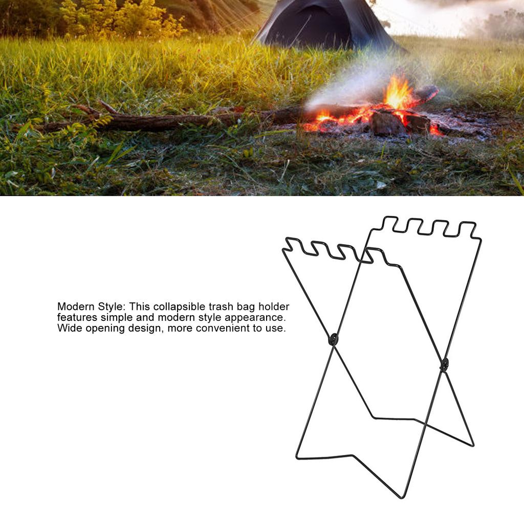 Trash Bag Holder Collapsible Stainless Iron Garbage Bag Holder Stand Portable Outdoor Stand Black