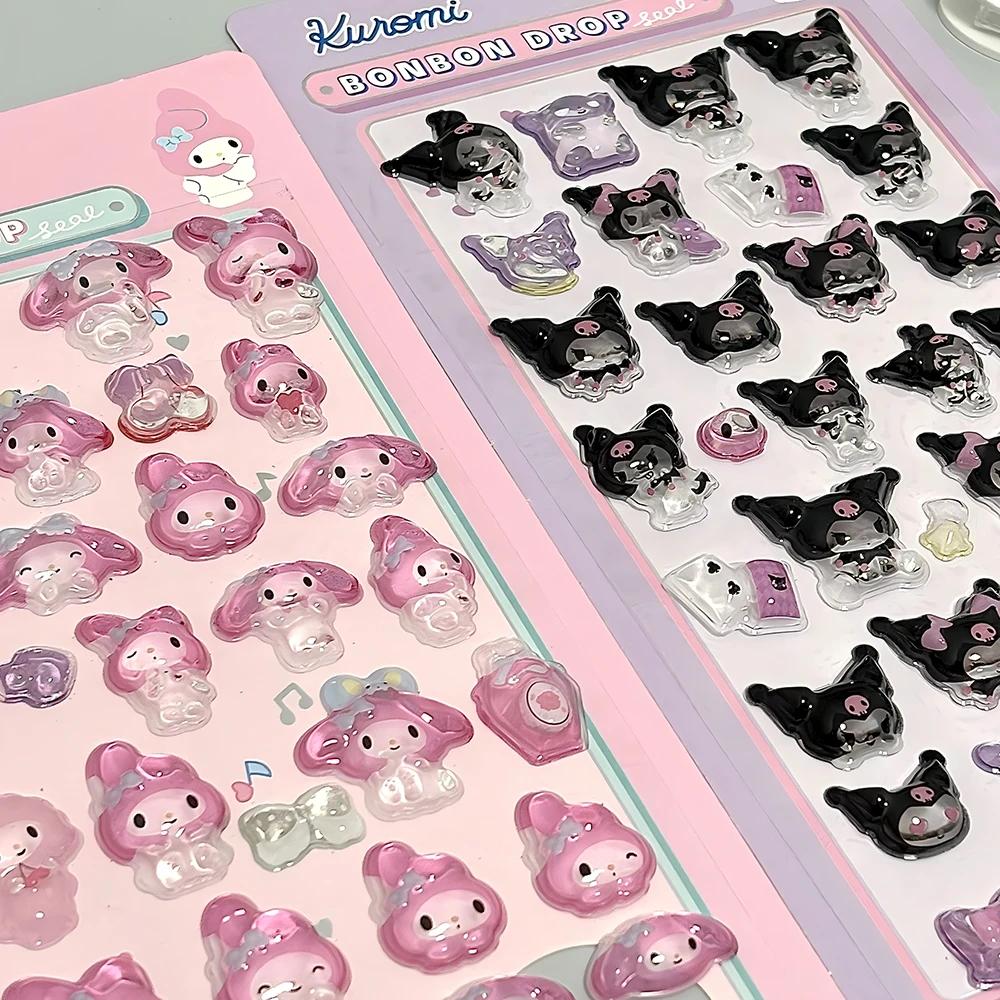 7PCS Sanrio 3D Stickers Stereoscopic Relief Crystal Bubble Cute My Melody Kuromi Cartoon Kid Reward Decals Decoration Toy