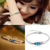 Fashion Lady Silver Plated Chain Bracelet Charm Cuff Peacock Blue Bangle Jewelry