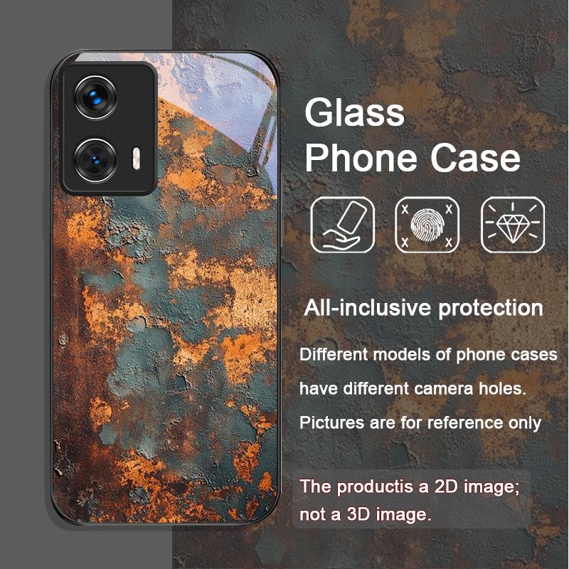

Creative Rusty Metal Surface Pattern Tempered Glass Phone Case for Motorola Moto Edge 50 Fusion 40 Neo 30 Pro G85 G84 G55 Cover Motorola Edge 30 Pro
