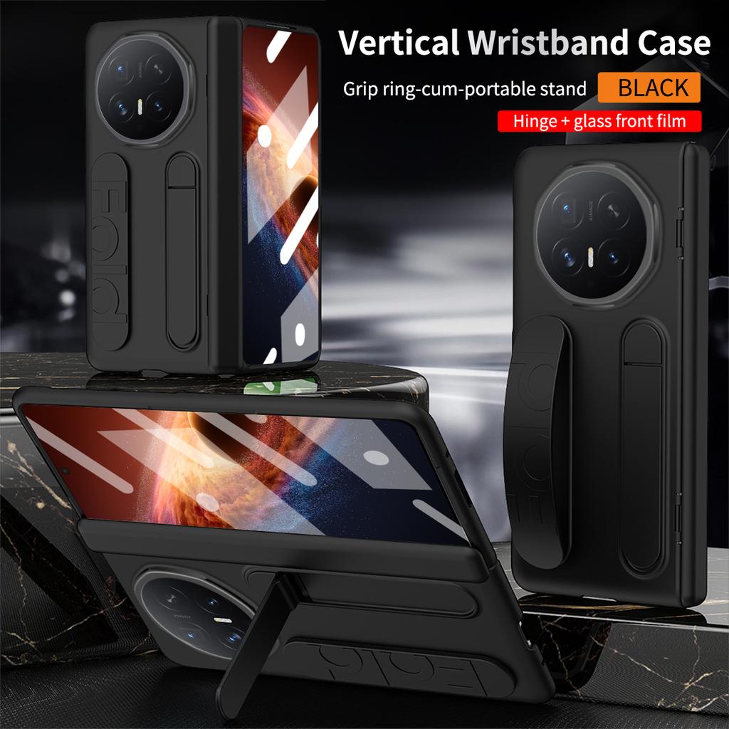 For Huawei Honor Magic V6 Case Hard Silicone Wrist Strap Folding Protective Back Cover Case For Magic V6 With Glass Film Shell