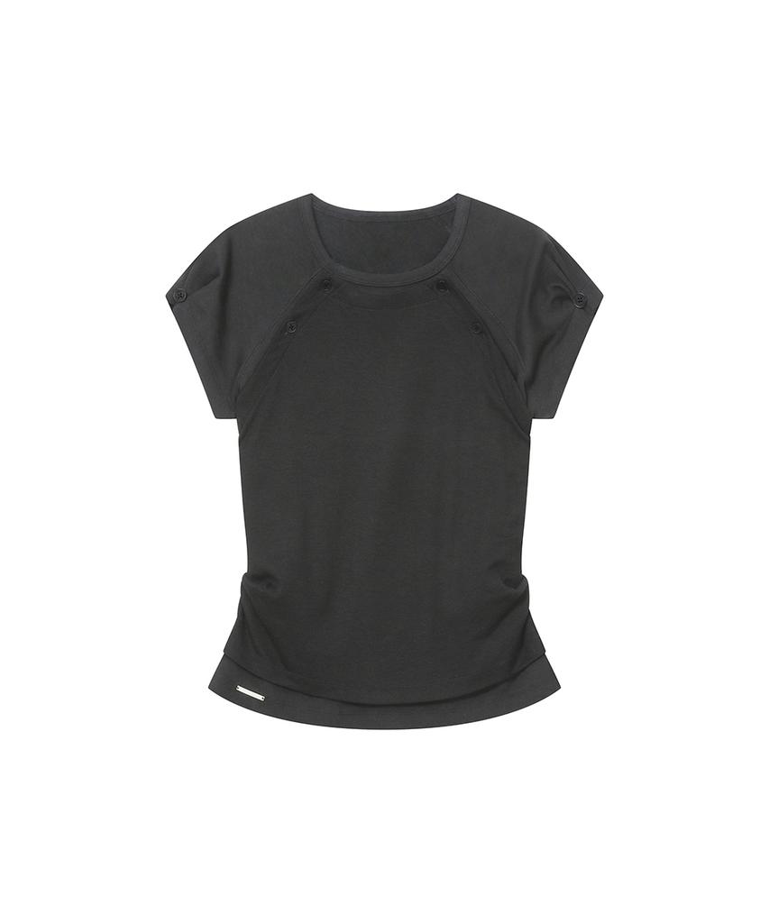 MISEKI SEOUL Hannah Button Layered Short Sleeve Charcoal