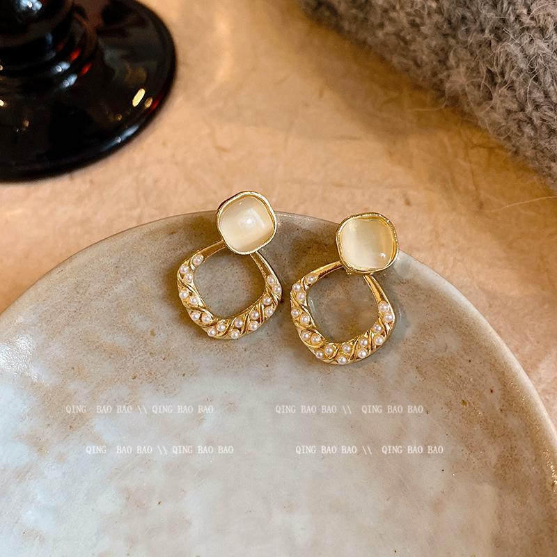 Silver needle pearl earrings retro niche stud earrings femininity earrings