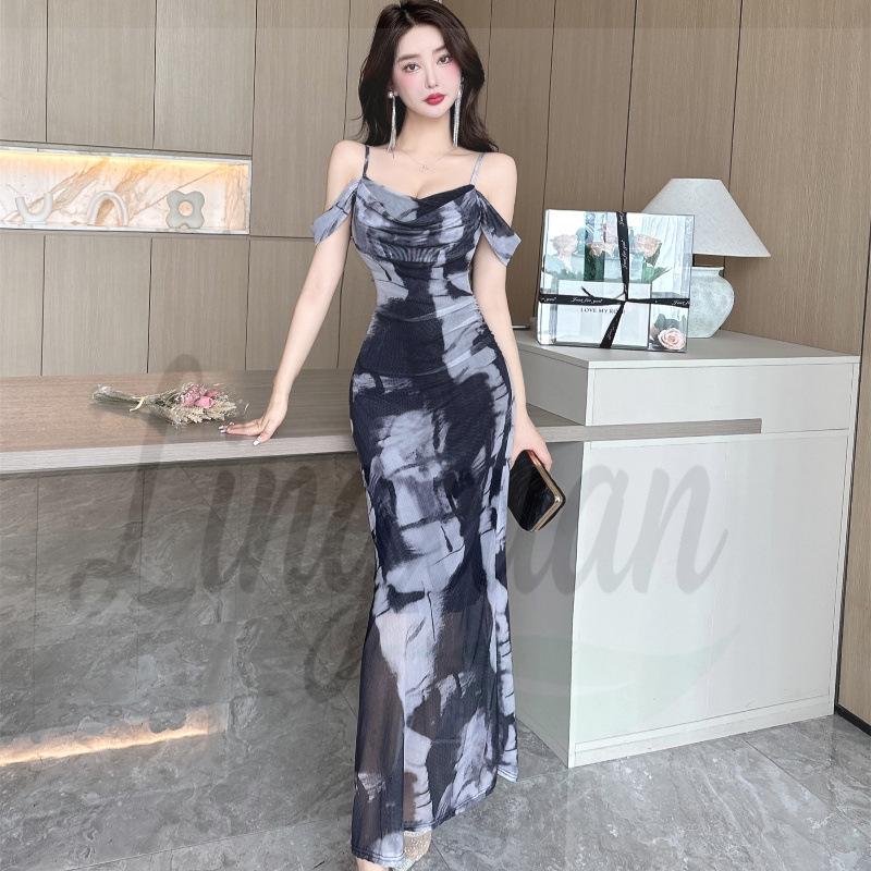 Oil Painting Mesh Cami Bodycon Skirt: Sexy Summer Vacation Dress