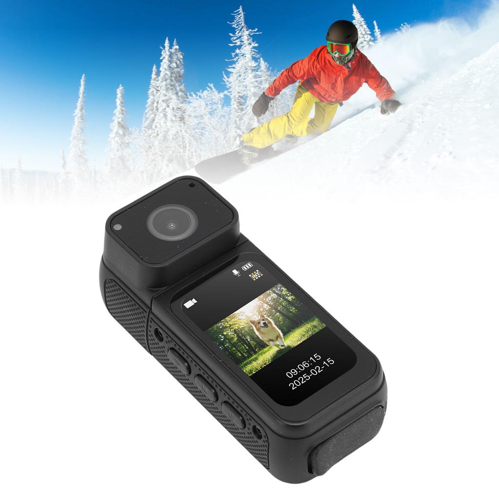 2.7K Action Camera Wrable Sports Camera POV Thumb Video Camcorder with 180 Degree Rotating Lens Magnetic Pendant for Work Travel Pet Walking