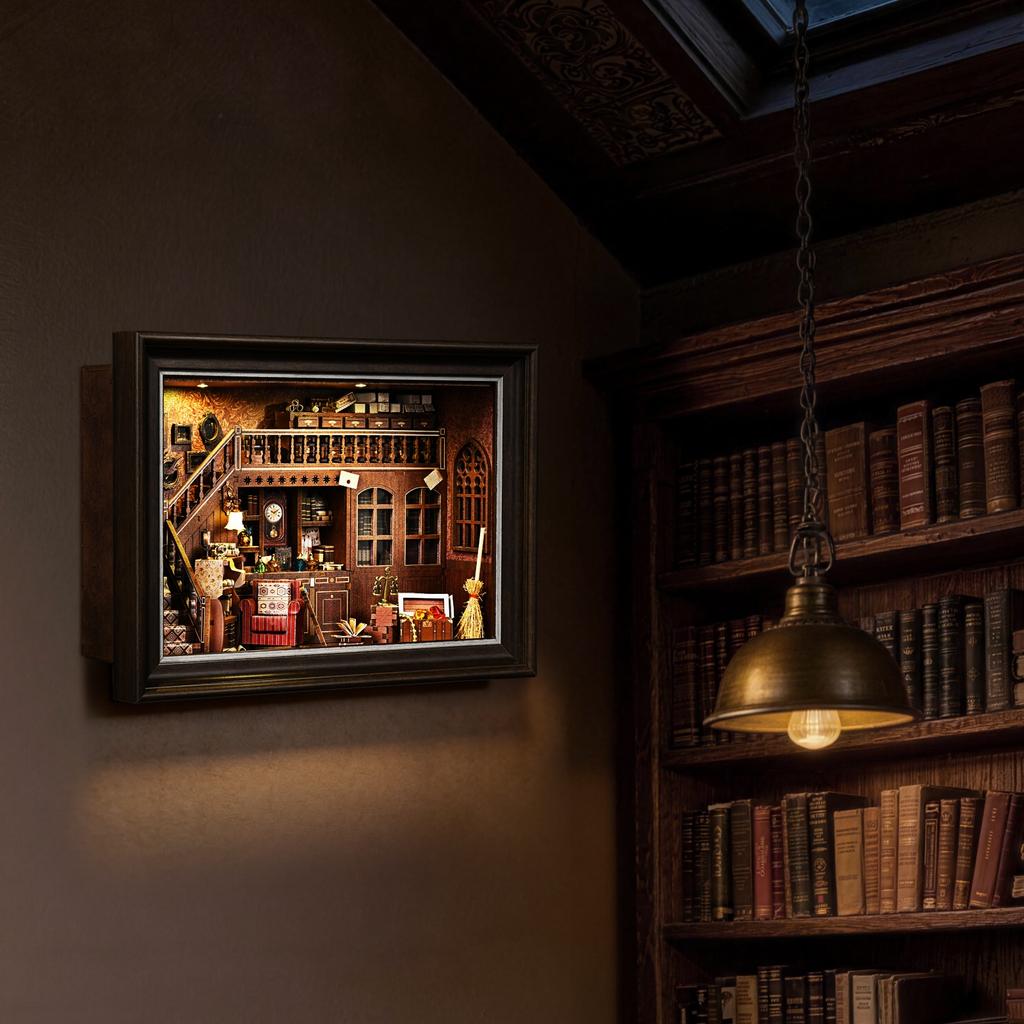 Book Nook Kit Secret Attic DIY 3D Wooden Puzzle Bookshelf Insert Dollhouse Model Bookend Building Home Decoration Photo Frame