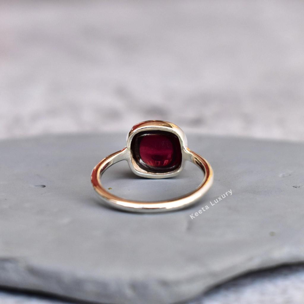 Genuine Red Garnet Ring Garnet Handmade Ring Cushion Garnet Ring Healing Gemstone Ring Sterling Silver Ring Bridesmaid Gift