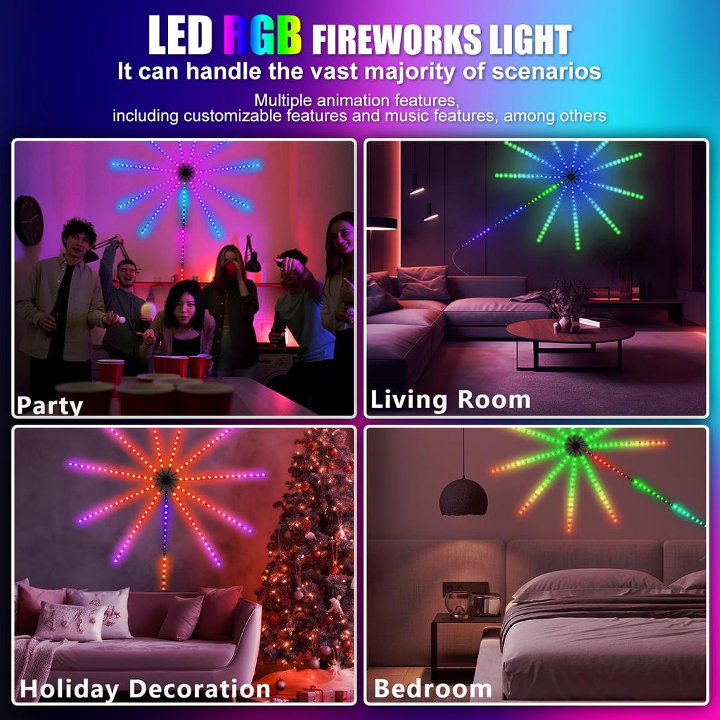 Smart Dynamic Fireworks LED Lights With Music Synchronization RGB LED Strip LightsRemote USB Control Light For Living Room Decor