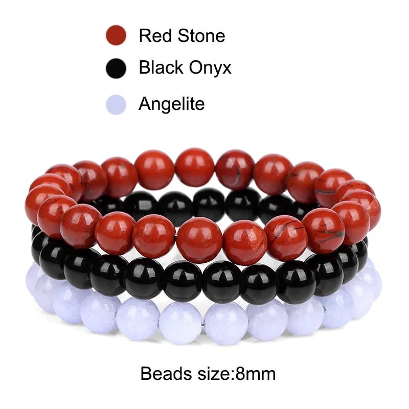 8mm Natural Stone Bracelet Set 3Pcs/set Rhodonite Rose Pink Quartzs Moonstone Amethysts Hematite Bracelets For Women Men Jewelry