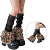 Damen Japanische Durchsichtige Netz-Rüschen-Beinwärmer Vintage-Leopardenmuster Mehrlagige Rüschen Ausgestellte Beinwärmer-Ärmel Lange Socken