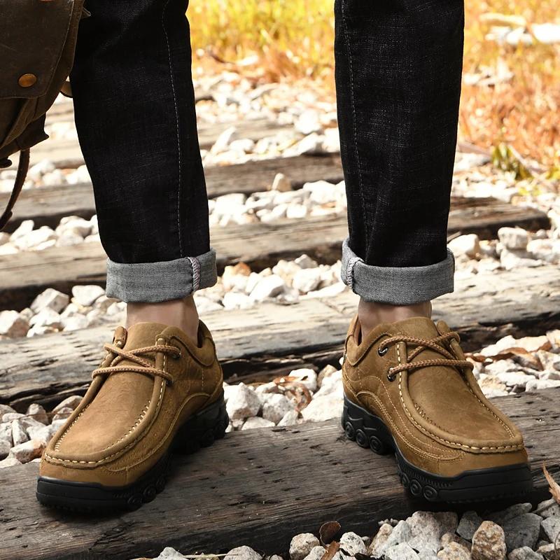 Handmade Casual Walking Shoes Walking Climbing Men's Footwear Non-Slip Hiking Shoes Outdoor Camping Men Genuine Leather Sneakers