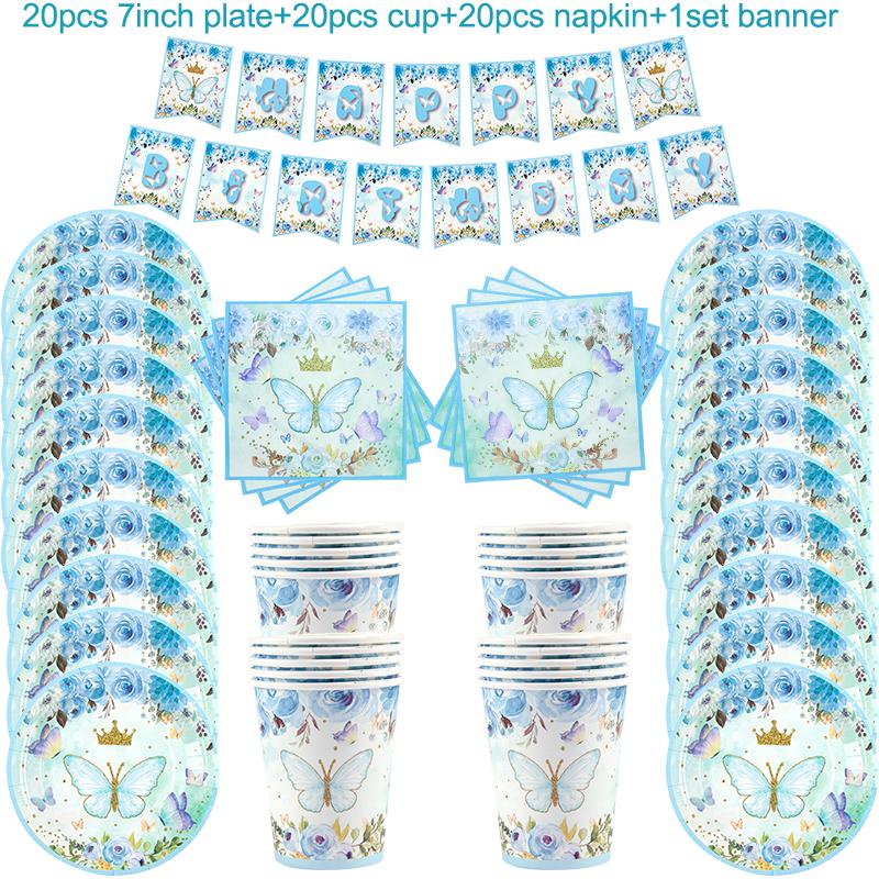 Pink Butterfly Disposable Tableware Happy Girl's Birthday Party Decorations Kids Butterfly Theme Party Decoration Baby Shower