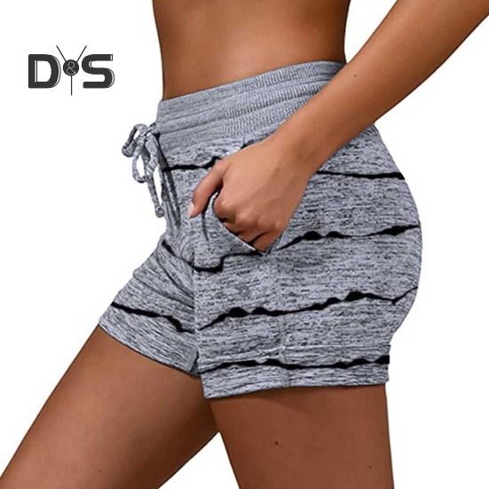 Women's Summer Beach Shorts Casual Elastic Drawstring Sports Bottom Mid-Waist Yoga Shorts Pants with Pockets