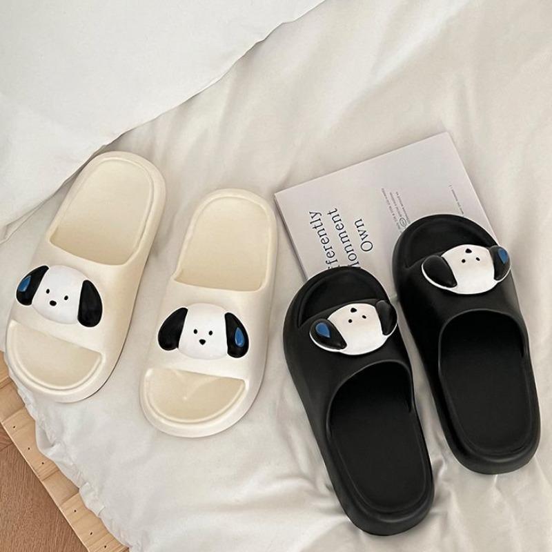 WTEMPO Cute Slippers Women's Cartoon Dog Soft Sole and Flat Heel Anti Slip Thick Sole Comfortable Casual Indoor Bathroom Odor Resistant Slippers