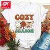 Unisex Fashion Cotton T Shirt Funny Fall Cozy Season Letter Print T Shirts Fall Cozy Season Graphic Short Sleeve Unisex Casual Tees