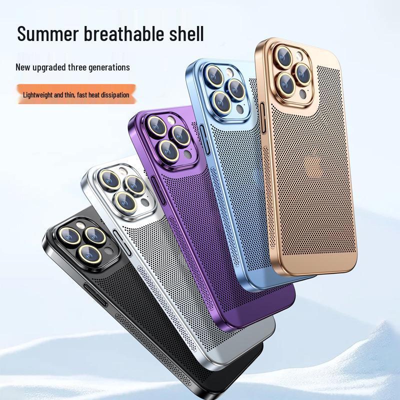Electroplated Heat Dissipation Phone Case for iPhone 14 Pro Max and 13 with Lens Protection (16 Grid)