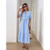 Europe, America 2026 summer new plaid lace-up pleated casual lace-up bubble sleeve dress women