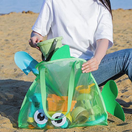 Mesh Beach Bag, Cute Cartoon Fish Shape, with Shoulder Straps Breathable Design, Storage Bag for Beach Toy Swimwear Snacks Outdoor Use