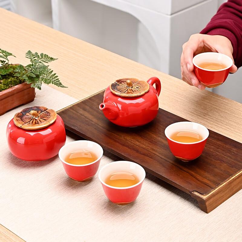 Auspicious Red Ceramic Tea Set Gift Box