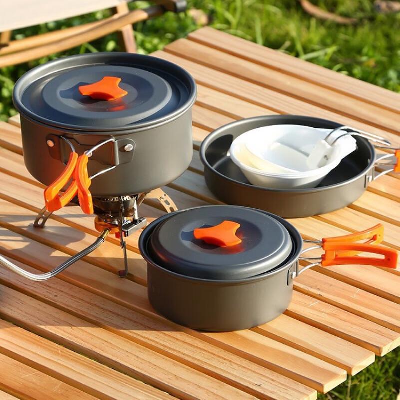 SanJiaoLong Portable Outdoor Camping Cookware Set with 1.1L Kettle