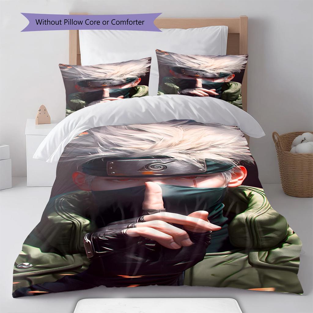 Naruto Cute Pose Chibi Style Bedding Set Anime Duvet Cover Polyester Soft Bed Linen Set -QJY