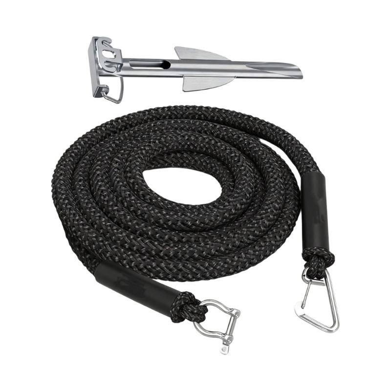 Shore-Side Mooring Rope for Small Boat Stops, Elastic Dock Line Set with Beach Stake and Quick Clip Connection