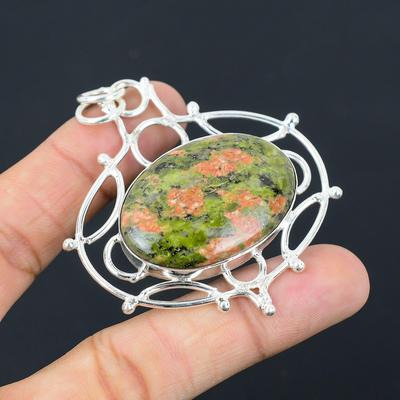 Natural Unakite Gemstone Indian Jewelry 925 Sterling Silver Pendant For Girls