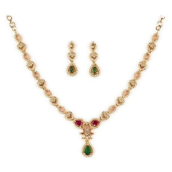 Traditional Micro Gold Plated Multi Color AD American Diamond Jewellery Necklace Jewellery Set for Women and Girls