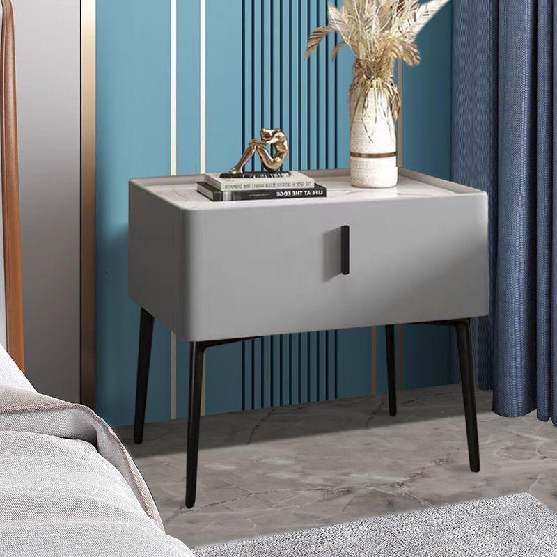 Fully Assembled Modern Italian-Style Leather Bedside Table with Storage