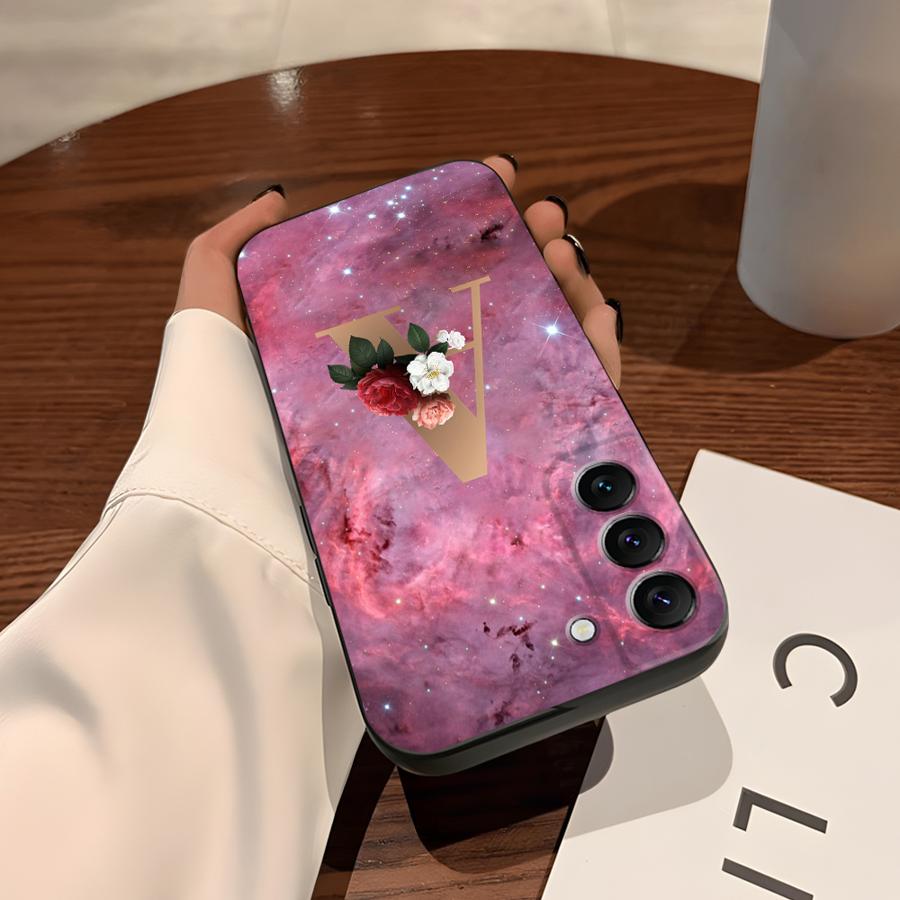 Case for Samsung Galaxy S26 Ultra S25 Plus S21 FE S23 Note 20 8 9 10 S24 S10 S9 S20 Ultra Funda Phone Cover Flower Name Letter A