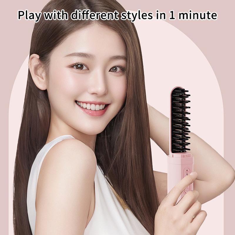 Mini Portable Hair Straightening Comb 2 in 1 Straight Curling Anti Frizz Easy to Carry Travel Friendly Hair Styling Accessory