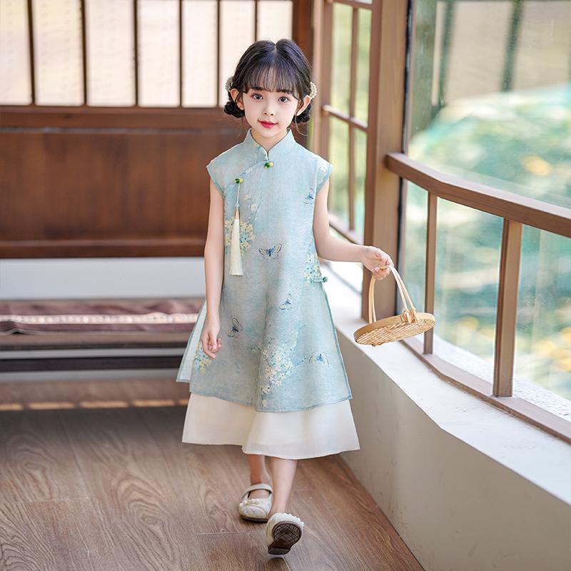 Sommer 2025 Mädchen Cheongsam Hanfu Kleid – Neues verbessertes chinesisches Stilkleid für Kinder