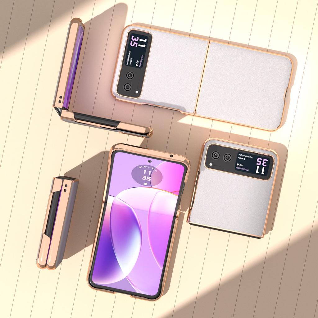 For Motorola Razr 40 5G PU Leather+PC Glitter Phone Case Nano Electroplating Scratch Proof Cover