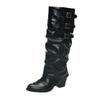 Women'S Black Boots Winter New Fashion Buckle Strap Luxury Motorcycle Boots Comfortable Outdoor Non Slip Middle Heel Shoes