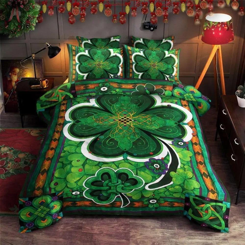 St. Patrick'S Day King Full Duvet Cover Green Lucky Clover Bedding Set Happy Cartoon Gnome Quilt Cover Polyester Comforter Cover