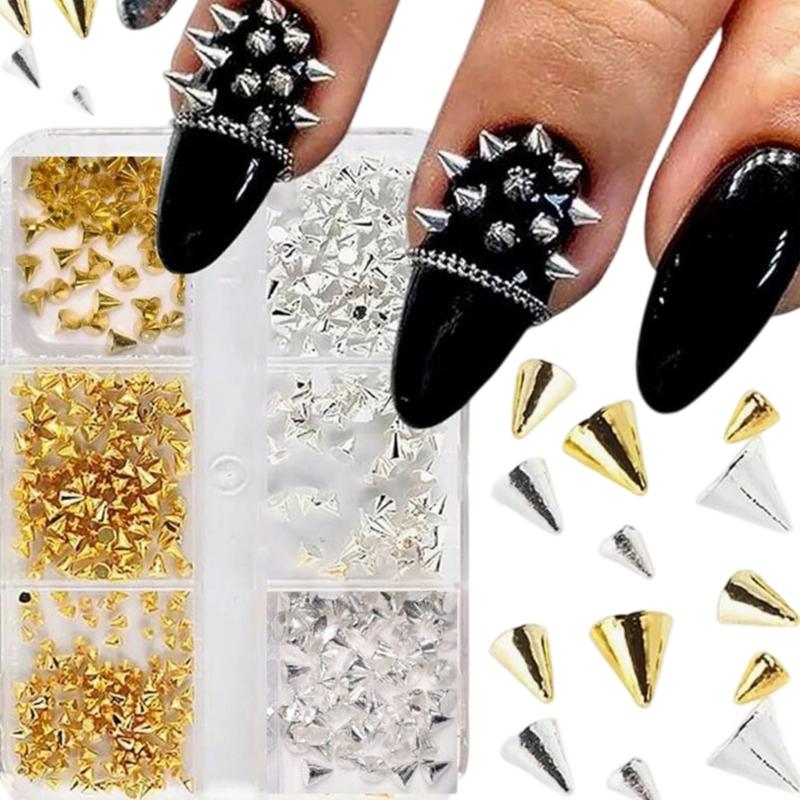 

6 Pieces Gothic Metal Nail Accessories Edgy Studs Multi Design Strong Adhesive Decorations For Creative Nail Art