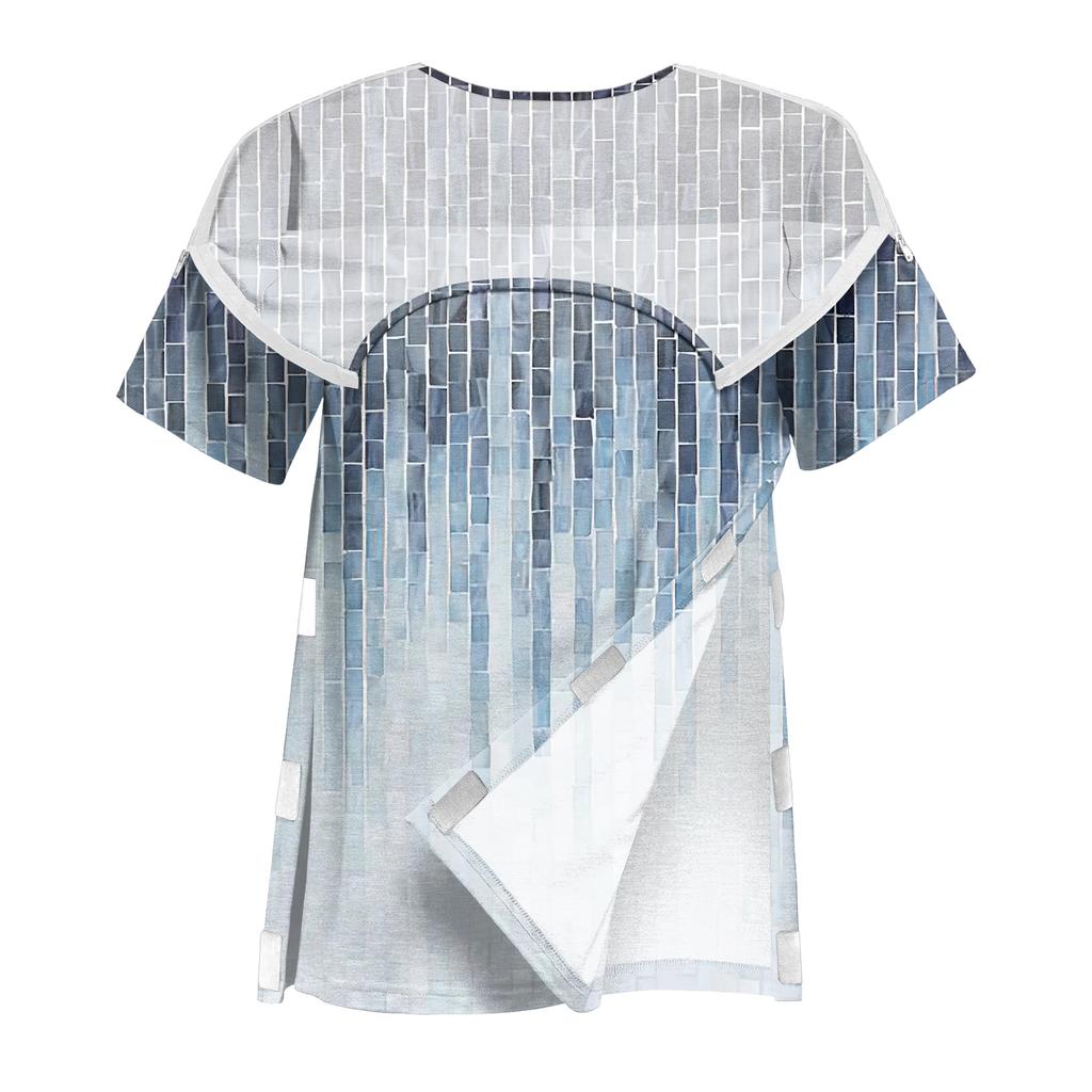 Camicia Colorata Manica Corta Post-operatoria da Donna con Zip sulla Spalla e Chiusura Laterale.