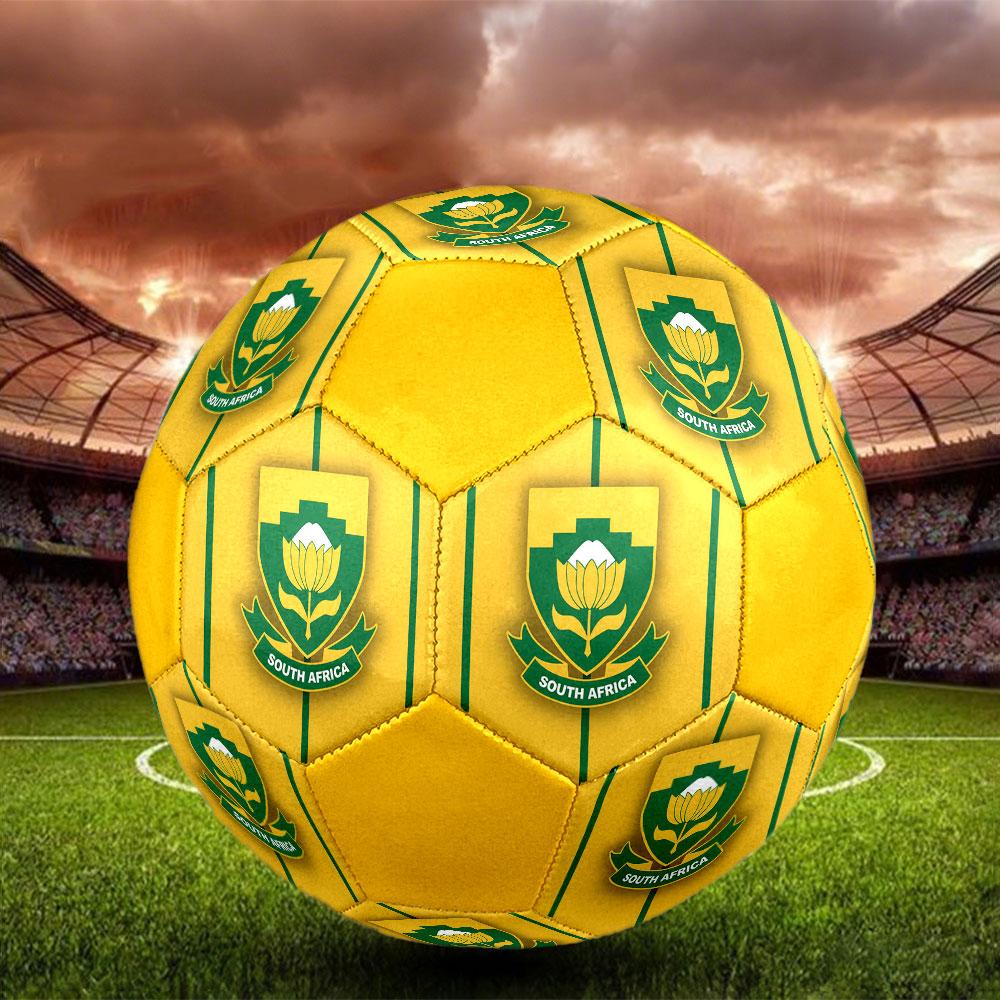 South Africa National Football Size 5 Soccer Ball, Machine-Stitched PVC, Durable & High Bounce, All Ages Fit, Fan Merchandise, Matches & Outdoor Use.