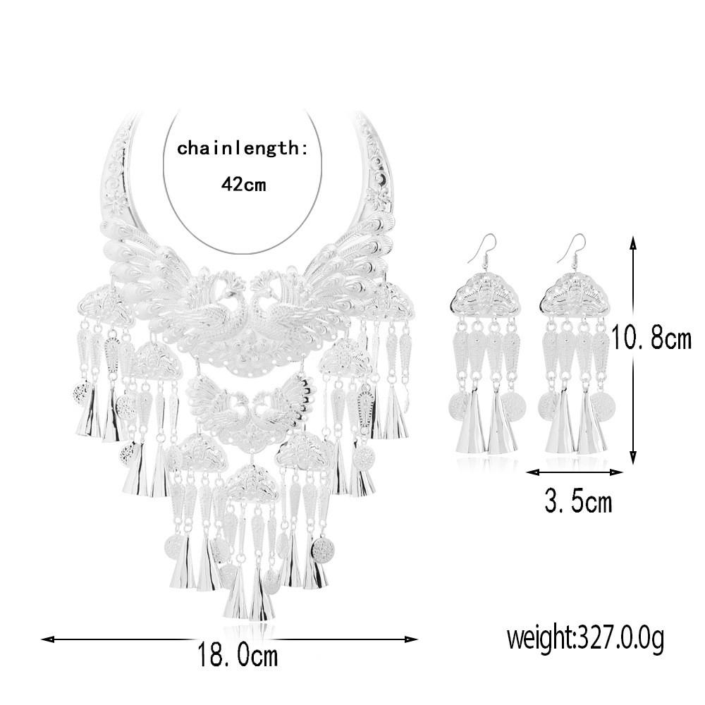 Retro Pendant Peacock Necklace Earrings Set With Bell For Festival Accessories