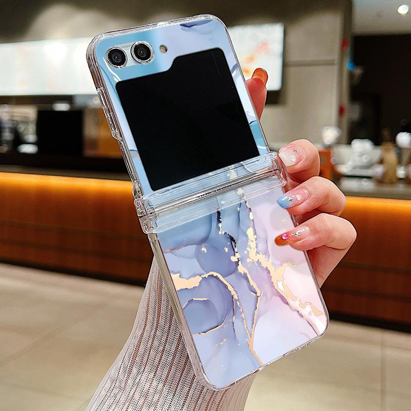 Marble Pattern Case For Samsung Galaxy Z Flip7 Flip6 Flip5 5G Hard PC Clear Folding Phone Cover For Galaxy Z Flip 7 5 4 6 3 5G