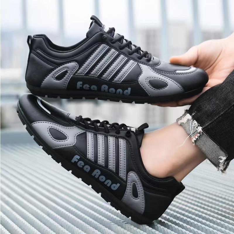 New Mens Leather Shoes Flat Bottomed Casual Sports Shoes Lightweight Comfortable Male Trainers Breathable Skateboard Board Shoes