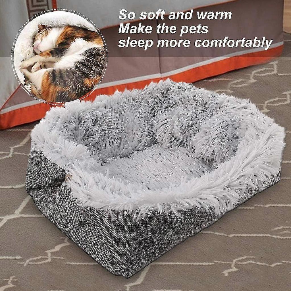 New ModelsCat Cushion Bed, Plush Pets Puppy Kitten Small Dog Super Soft Warm Washable Foldable (grey)