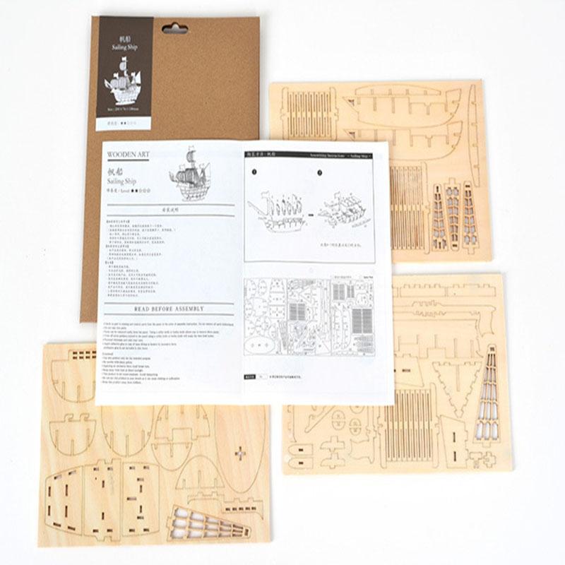 3D DIY wooden puzzle for Assembly Puzzle Laser Cutting Sailing Ship Biplane Steam Locomotive Train Toy DIY Kit for adults Child