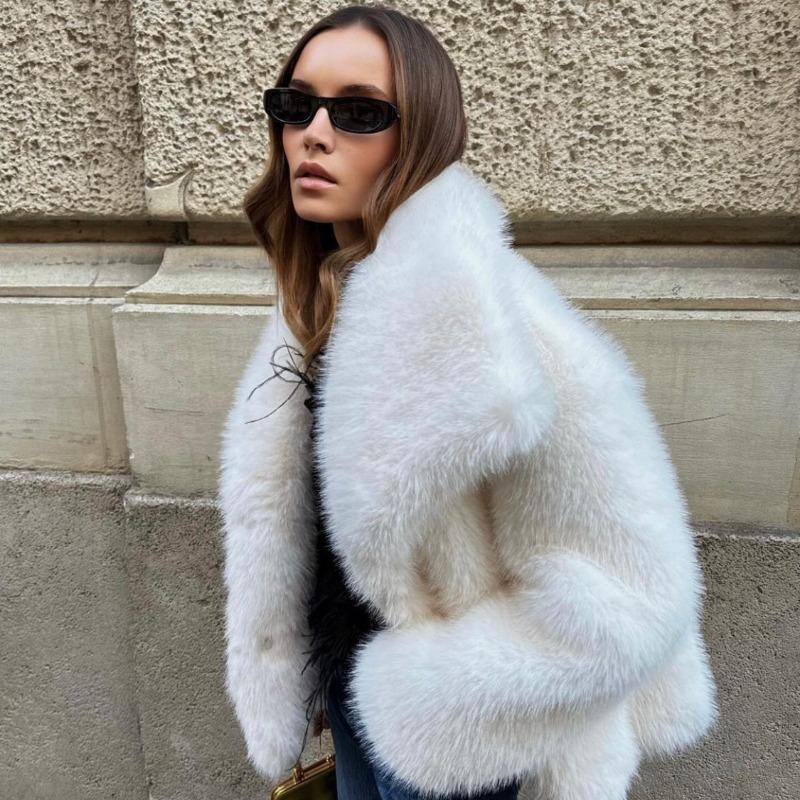 Stylish big lapel imitation fur jacket femininity elegant celebrity long-sleeved thermal coat fluffy top