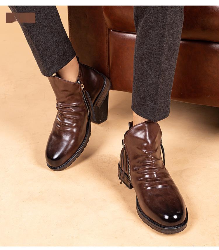 Men's Retro Zipper Pleated Chelsea Boots - New Style Casual Cowboy Design
