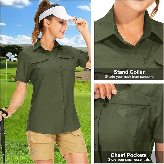 Dames 2026 Sneldrogend Kortmouwig Shirt - Effen Kleur, Borstzak met Klep, Ademend, Casual Outdoor Europees & Amerikaans Zomerstijl