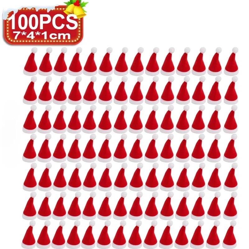 5/100PCS Mini Santa Hat Creative Wine Bottle Covers Lollipop Cap Xmas Tree Ornaments Christmas Dinner Table Decor New Year Gifts