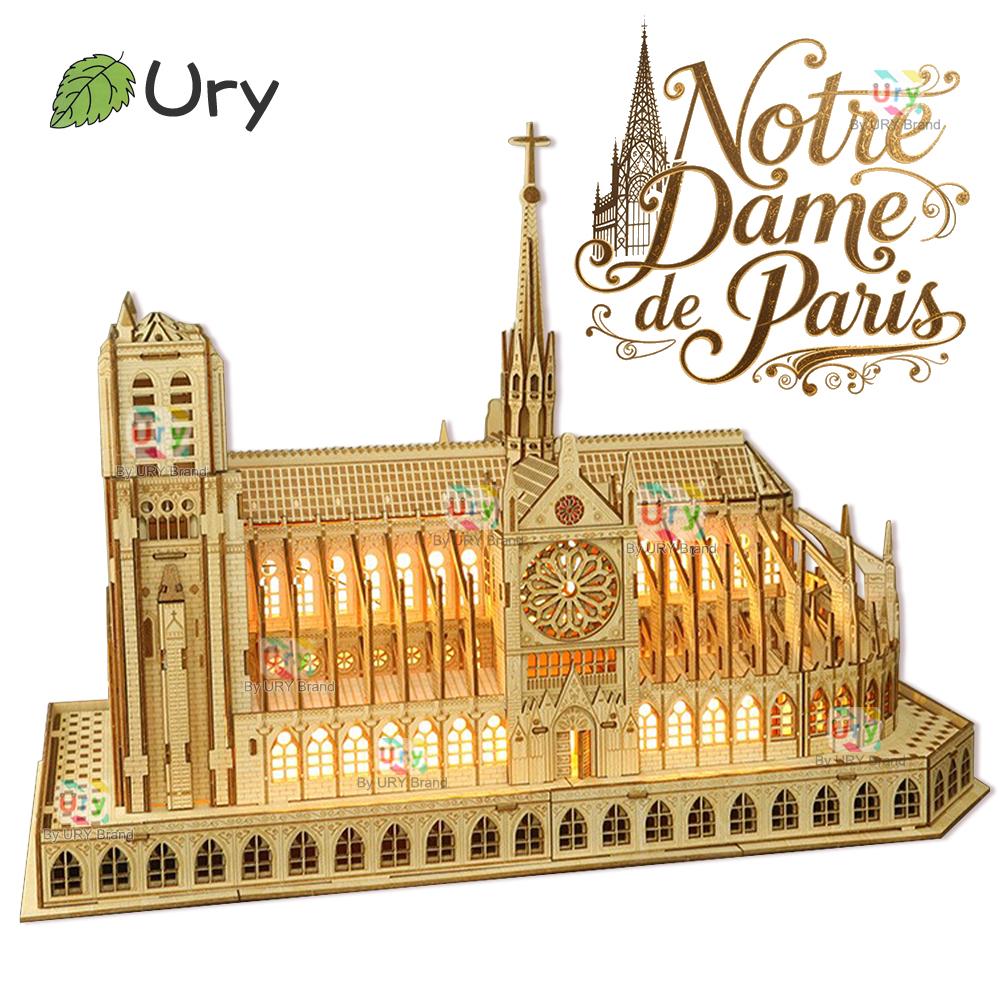 Puzzle 3D in Legno Cattedrale di Notre Dame a Parigi Castello Reale Con Luci Kit di Assemblaggio Per Adulti Modello Fai da Te Decorazione per Regali
