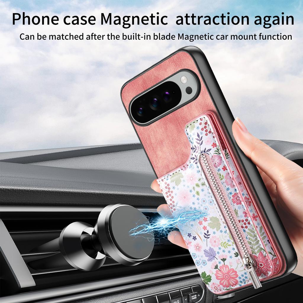 Skórzane etui na telefon Google Pixel 10 Pro XL z blokującą RFID kieszenią na karty zapinaną na zamek i podpórką