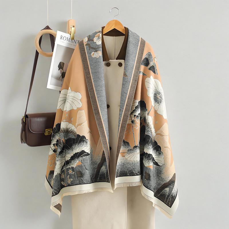 Luxury Double-Sided Women's Scarf: Thick Imitation Cashmere Shawl & Neck Warmer for Autumn/Winter